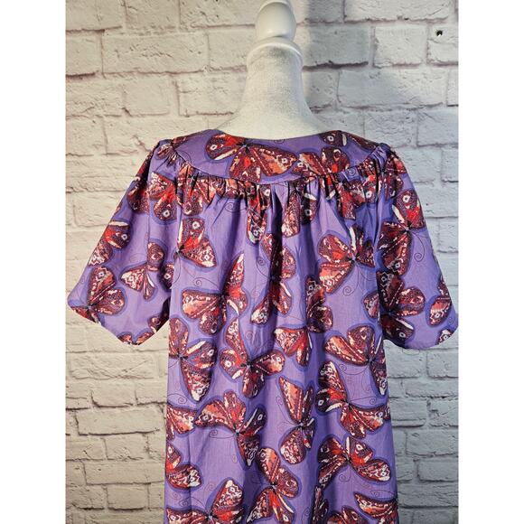 Anthony‎ Richards Purple Red Butterflies Mumu Dress Size XL NEW Short Sleeve - Picture 8 of 11